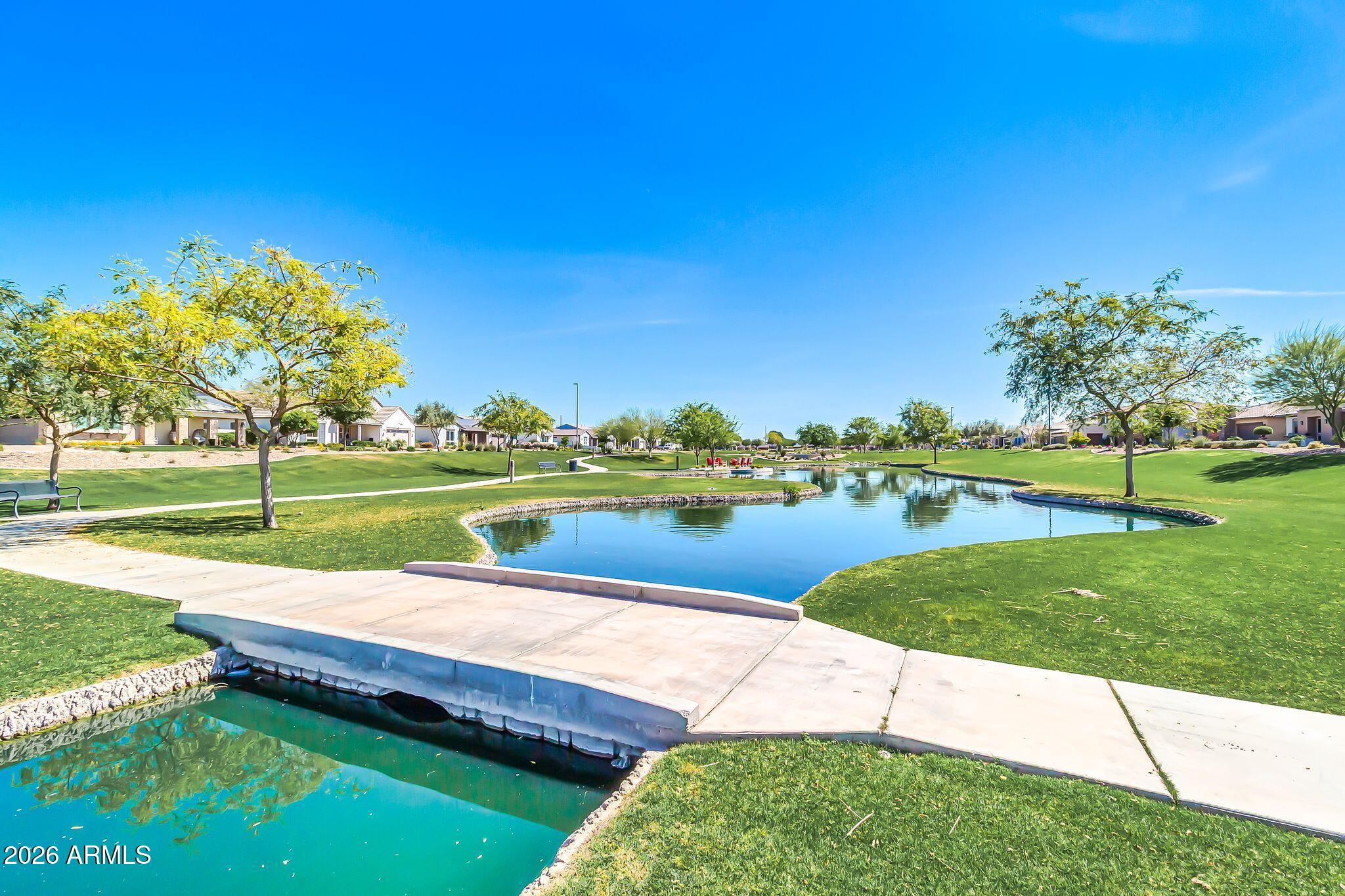 1441 East Powell Way Gilbert, AZ 85298 - Photo 46 of 63 a view of a lake with a yard and potted plants
