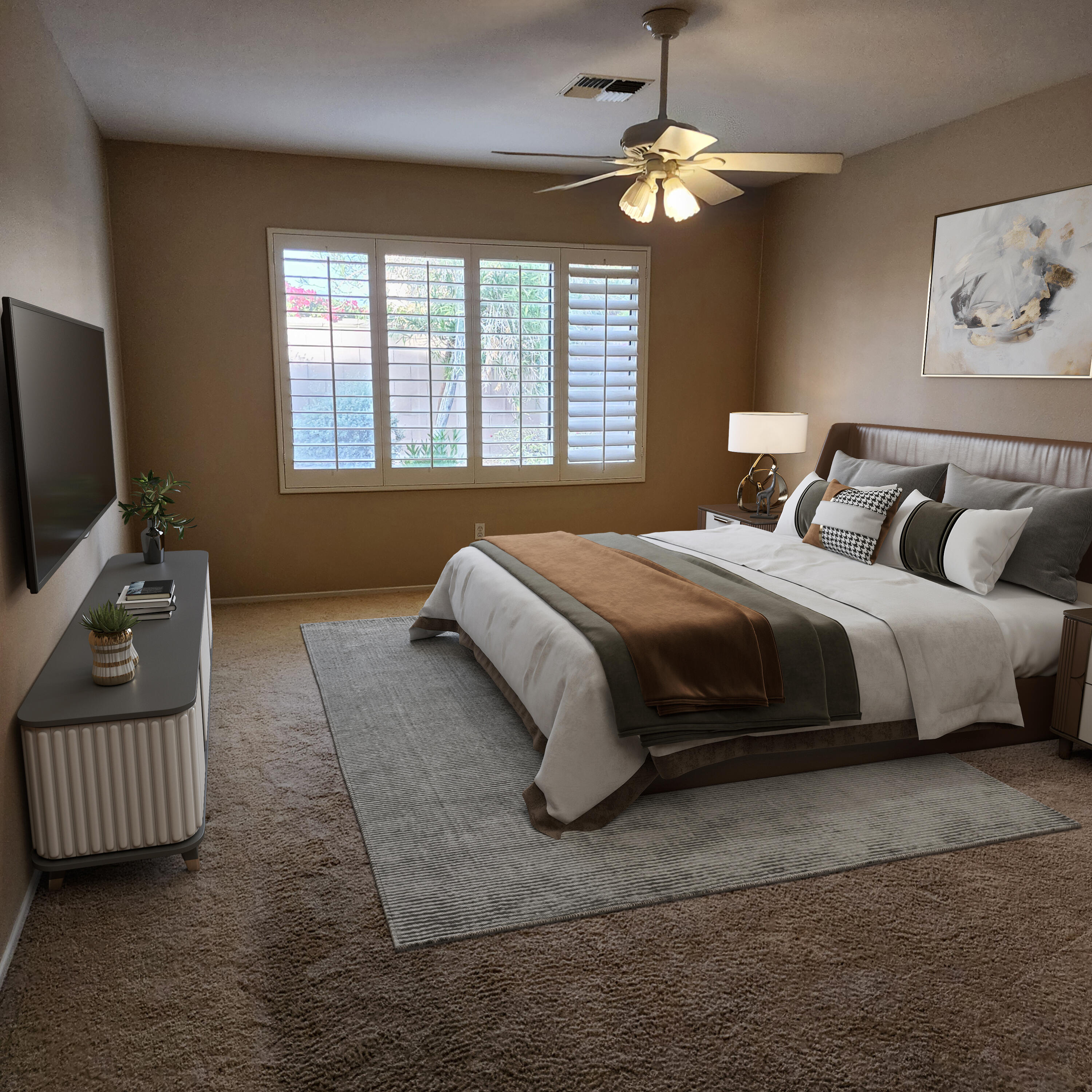 78786 Silver Lake Terrace Palm Desert, CA 92211 - Photo 10 of 20 a bedroom with a bed and a flat screen tv