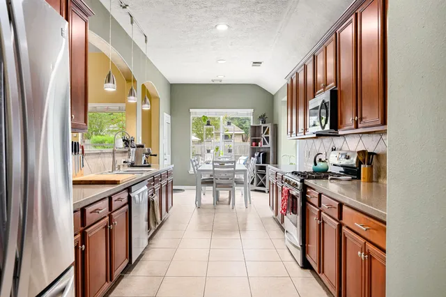 a kitchen with lots of counter top space