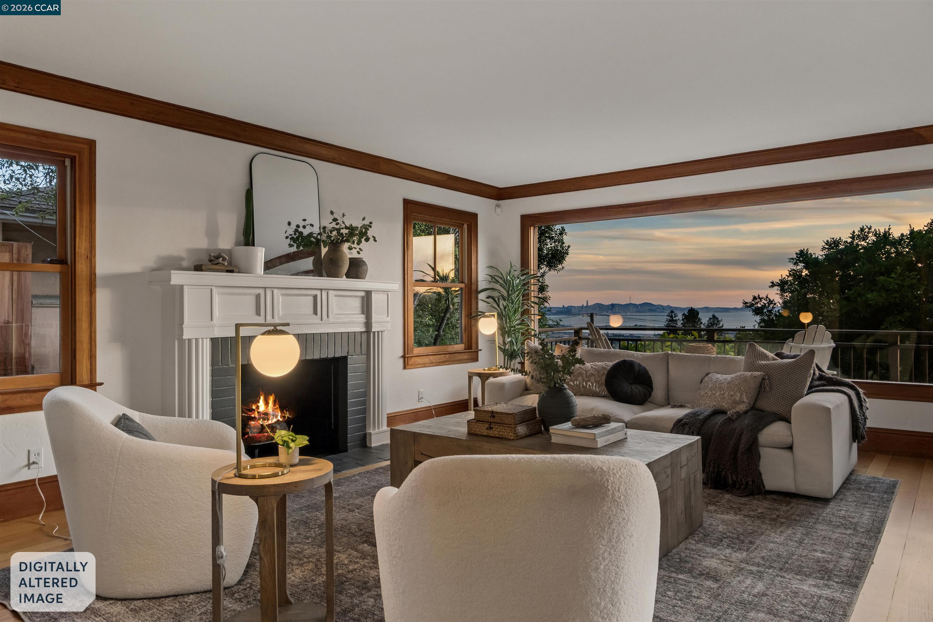 212 Yale Avenue Kensington, CA 94708 - Photo 12 of 70 a living room with furniture a fireplace and a floor to ceiling window