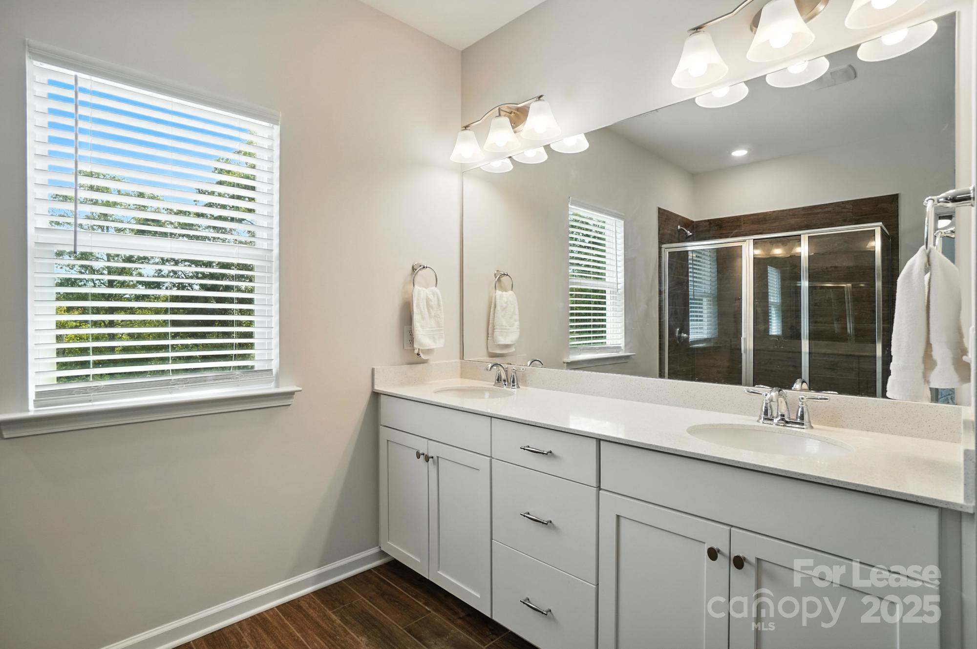 805 River Park Road Belmont, NC 28012 - Photo 28 of 42 a bathroom with a double vanity sink and a mirror