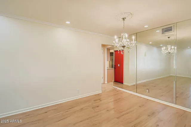 a view of a chandelier in a room