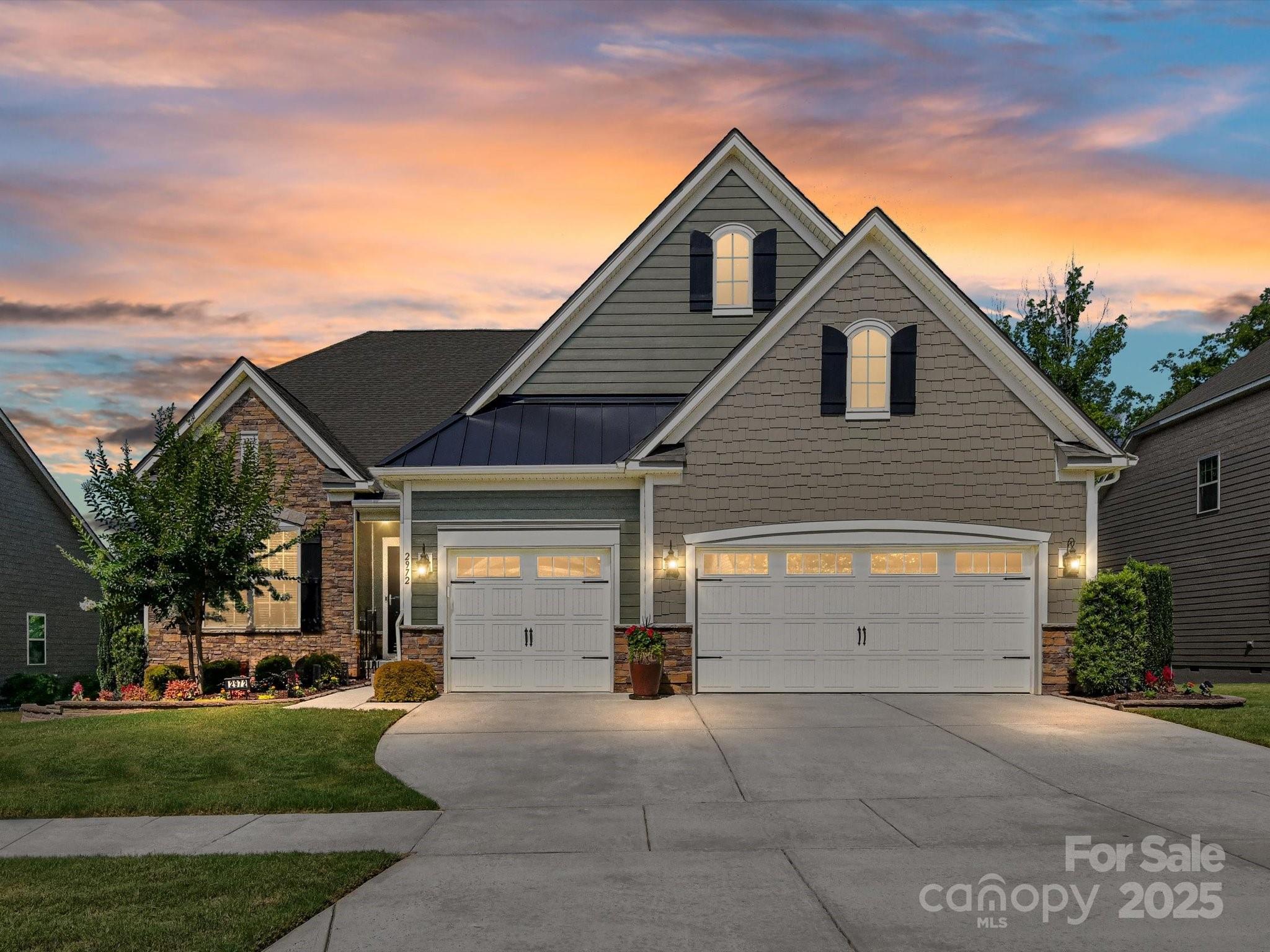 a view of garage and yard