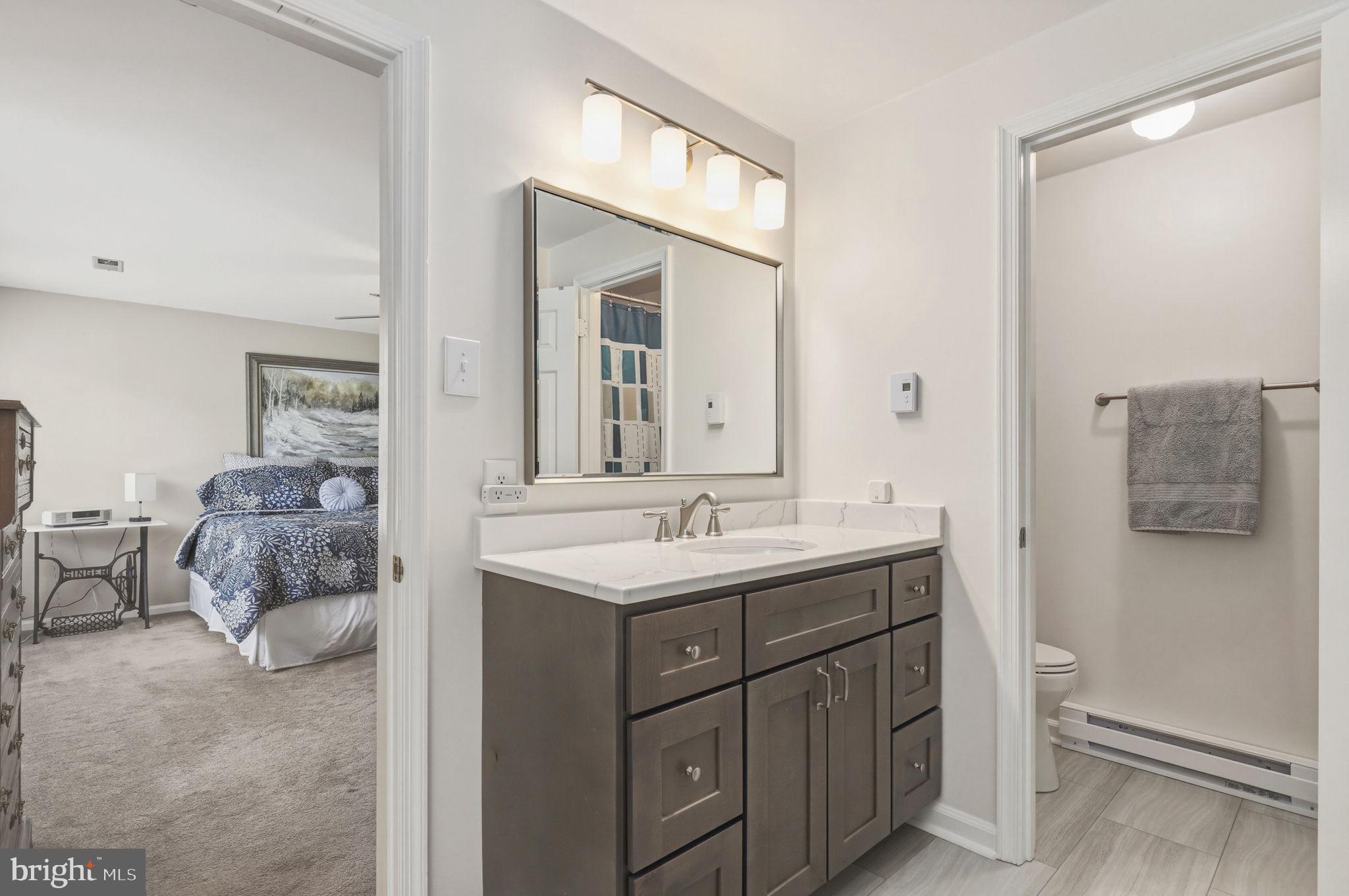 6336 Boyers Mill Road New Market, MD 21774 - Photo 24 of 49 a bathroom with a granite countertop sink and a mirror