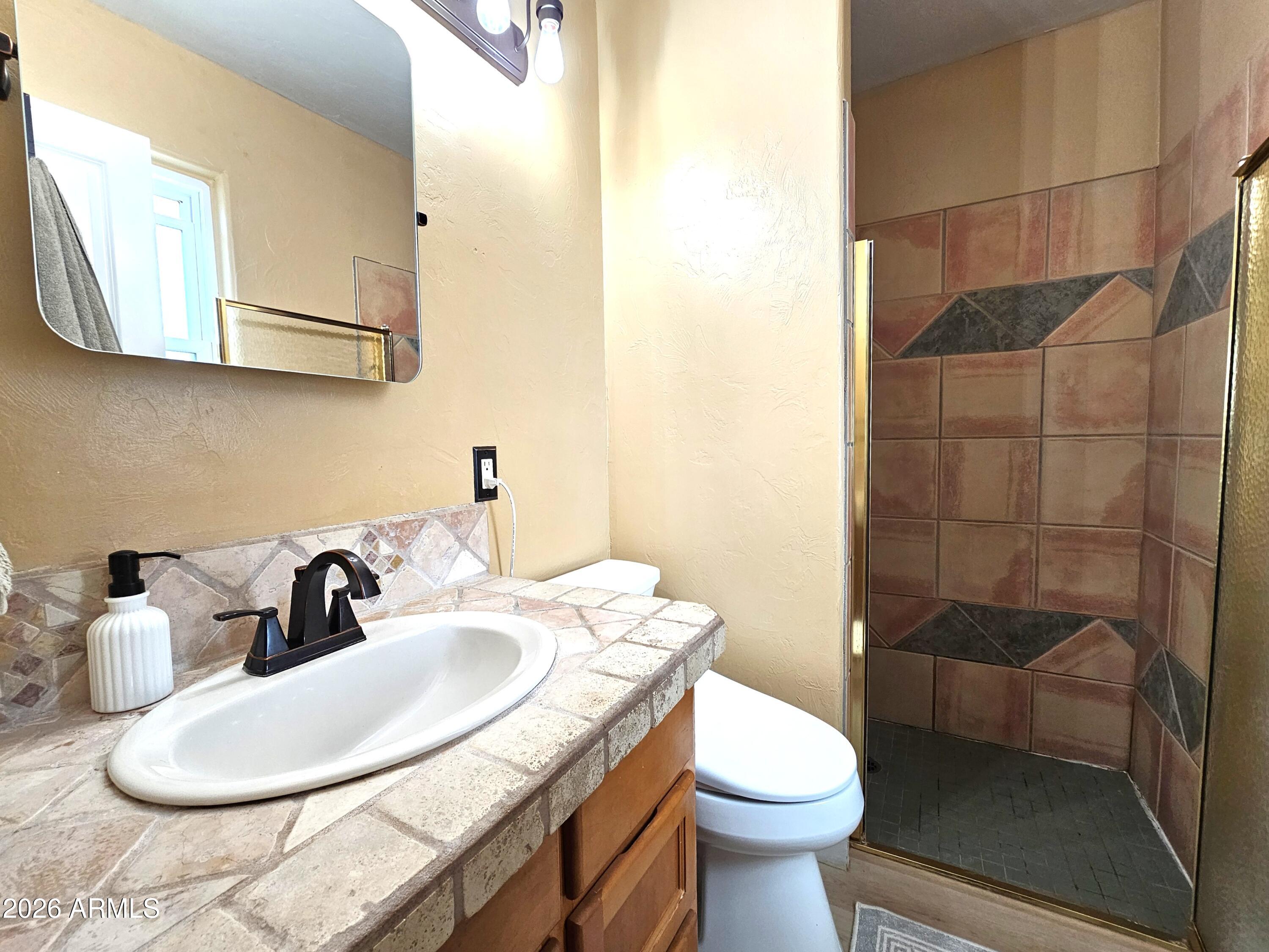 5705 South Wild Rose Road Hereford, AZ 85615 - Photo 20 of 39 a bathroom with a sink toilet and shower