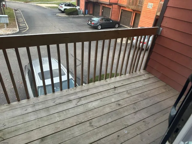 a view of wooden balcony