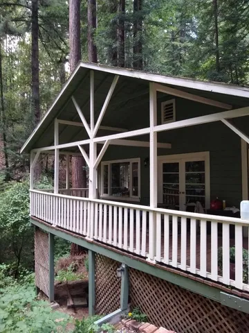 a backyard of a house with seating space