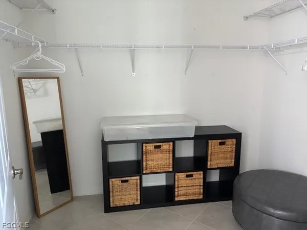 a view of a small space with a window