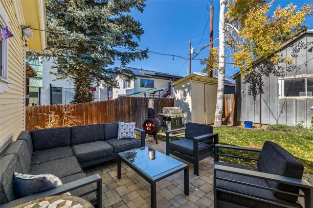 a building outdoor space with patio couch