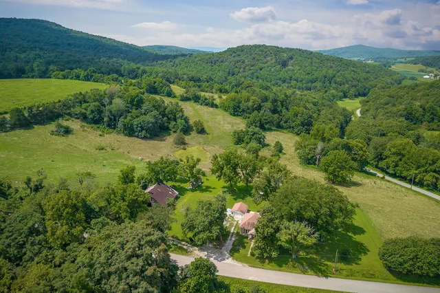 a view of a lush green hillside and houses