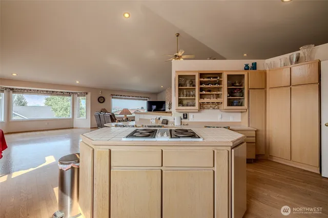 a kitchen with lots of counter top space