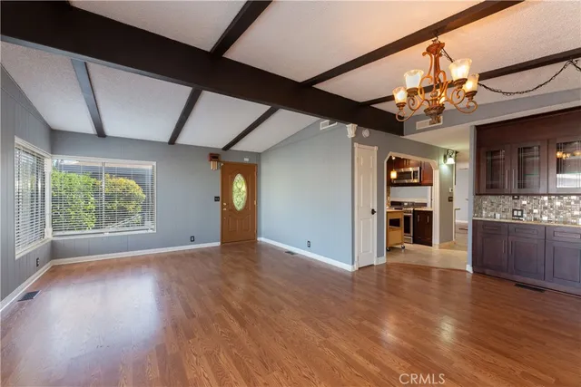 a view of a livingroom with a chandelier