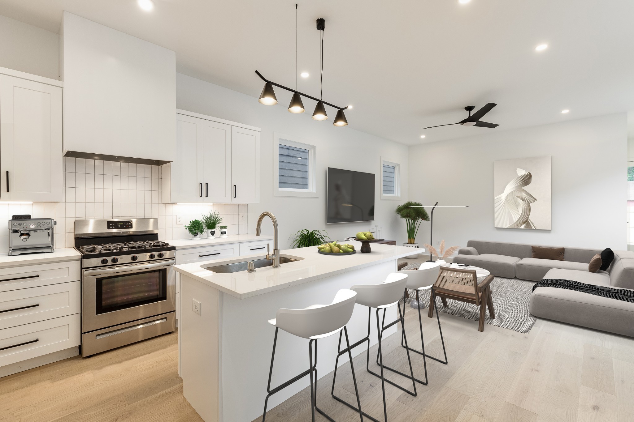 2012 Owen Street, Unit A Nashville, TN 37208 - Photo 5 of 32 a kitchen with stainless steel appliances kitchen island granite countertop a sink a stove a dining table and chairs