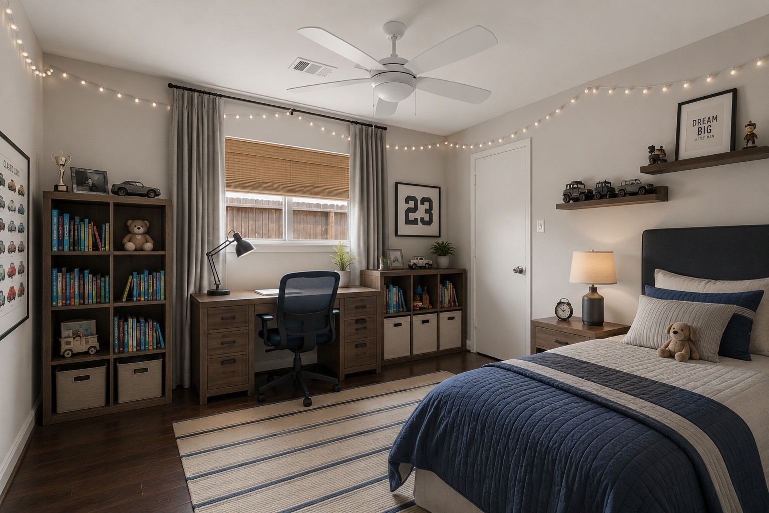 5743 Jason Street Houston, TX 77096 - Photo 20 of 26 Virtually staged Secondary Bedroom with just furniture, drapery, light, and accessories.