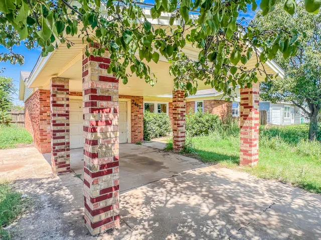 a view of a yard with plants and a trees