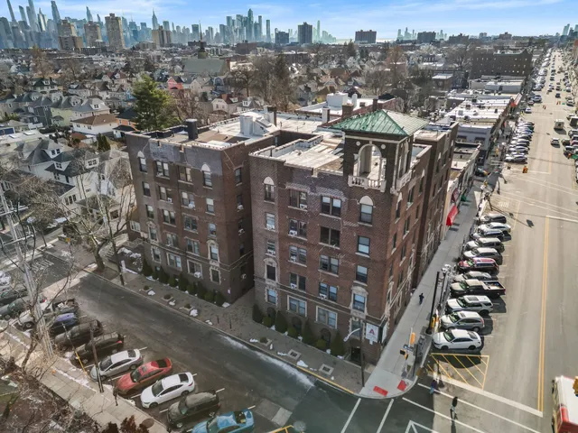 a city view with tall buildings