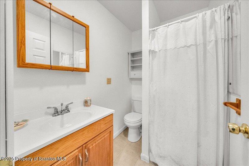 3886 Bow Bridge Road Friendsville, PA 18818 - Photo 39 of 71 a bathroom with a sink a toilet and shower curtain