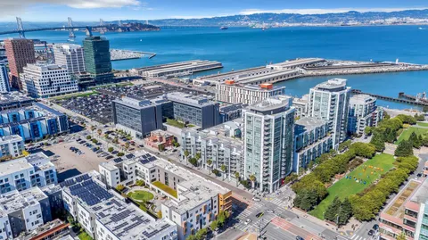 a view of a building and a street