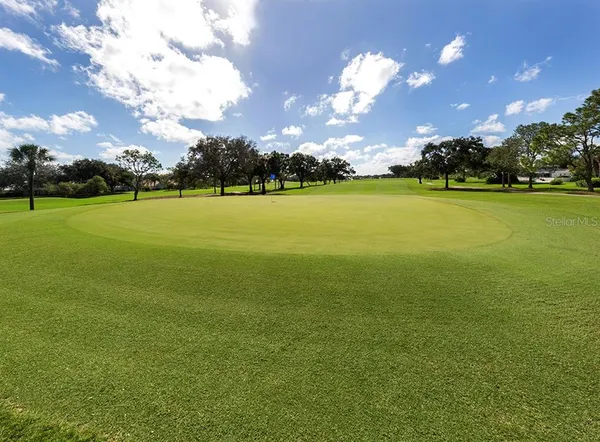 a view of a golf course with a trees