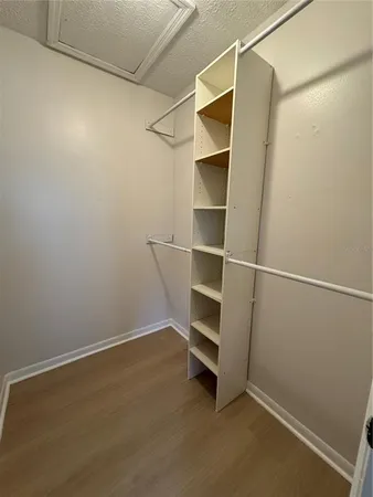 a view of walk in closet with empty racks