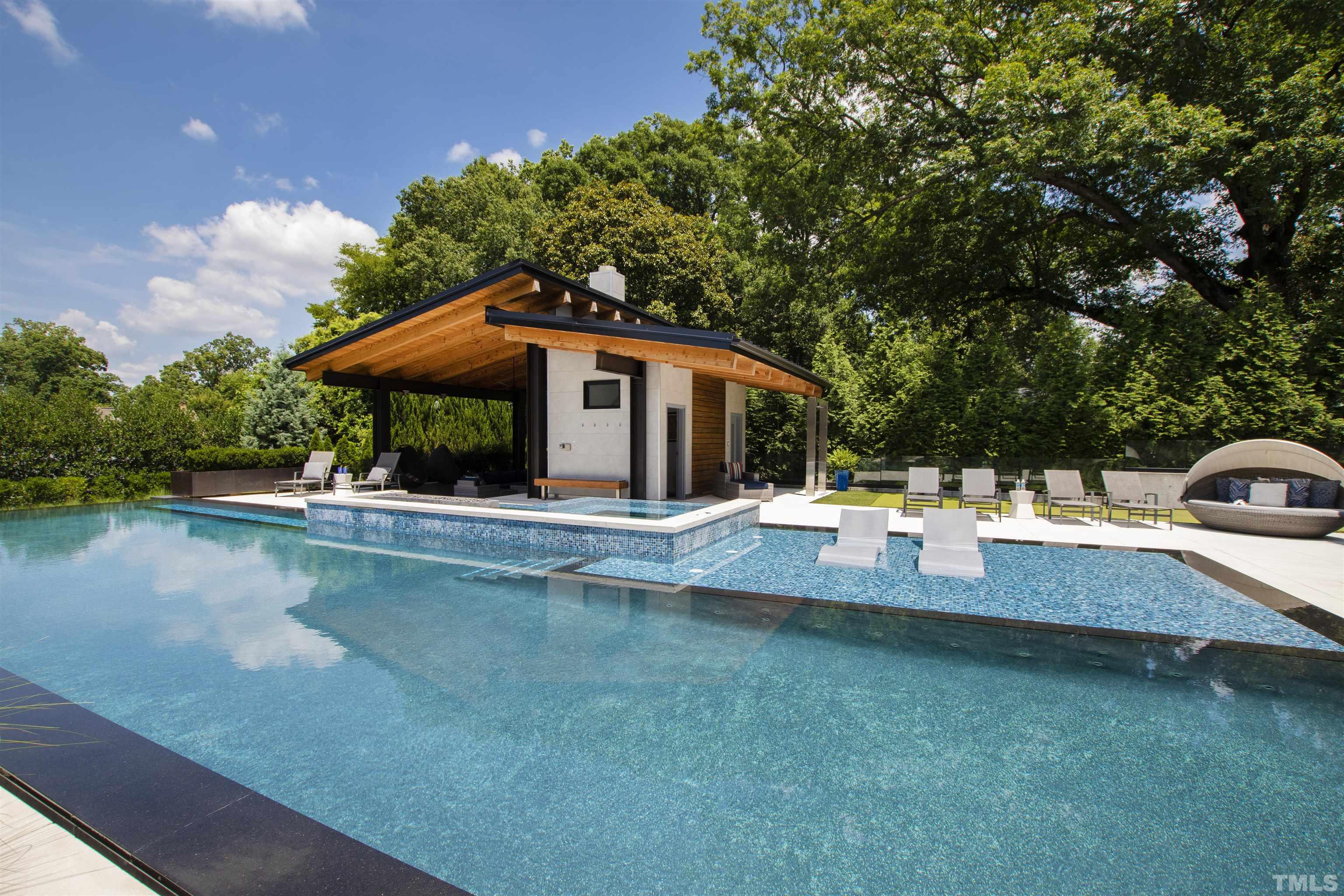 2315 Beechridge Road Raleigh, NC 27608 - Photo 56 of 78 a view of swimming pool with lounge chair and dinning table under an umbrella