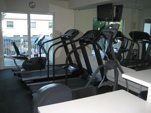 a view of a room with gym equipment