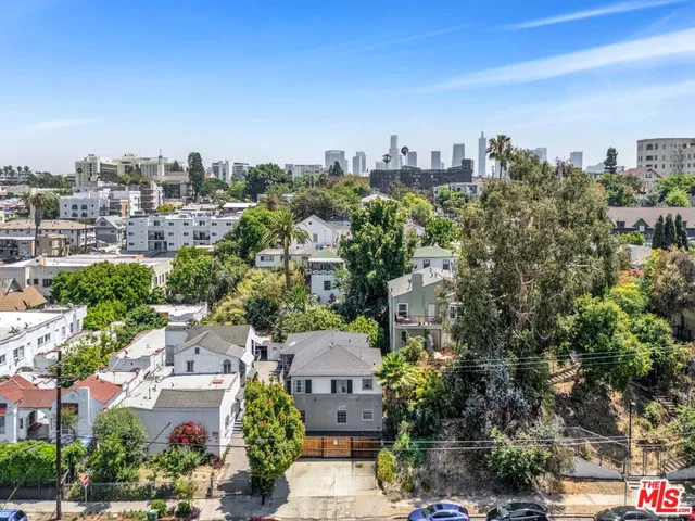 a view of a city with tall buildings