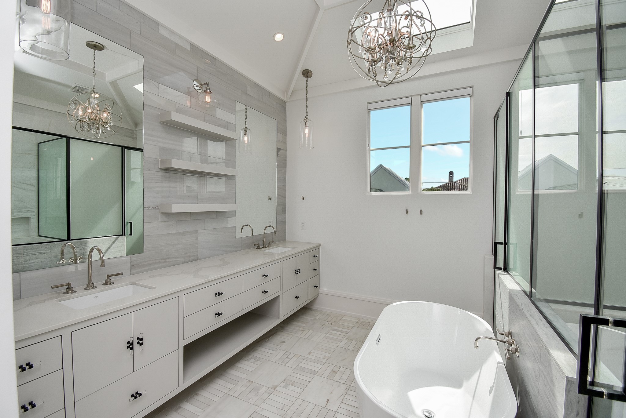 1107 Berthea Street, Unit B Houston, TX 77006 - Photo 35 of 50 a bathroom with a double vanity sink toilet and a mirror