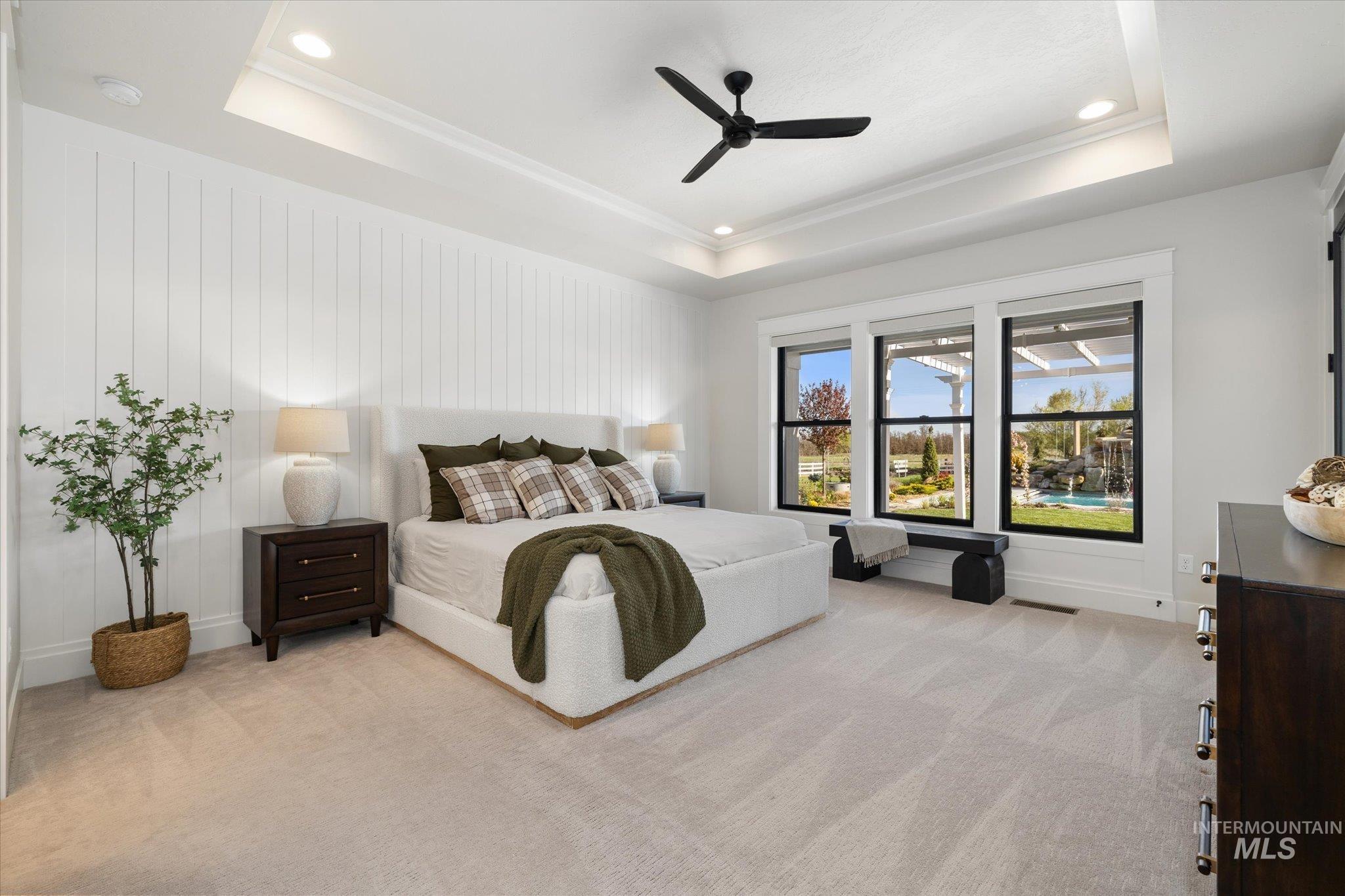 14857 Elk Spg Street Caldwell, ID 83607 - Photo 15 of 40 Bedroom with a ceiling fan, light colored carpet, and recessed lighting