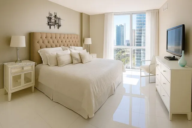 a bed room with a bed and a window