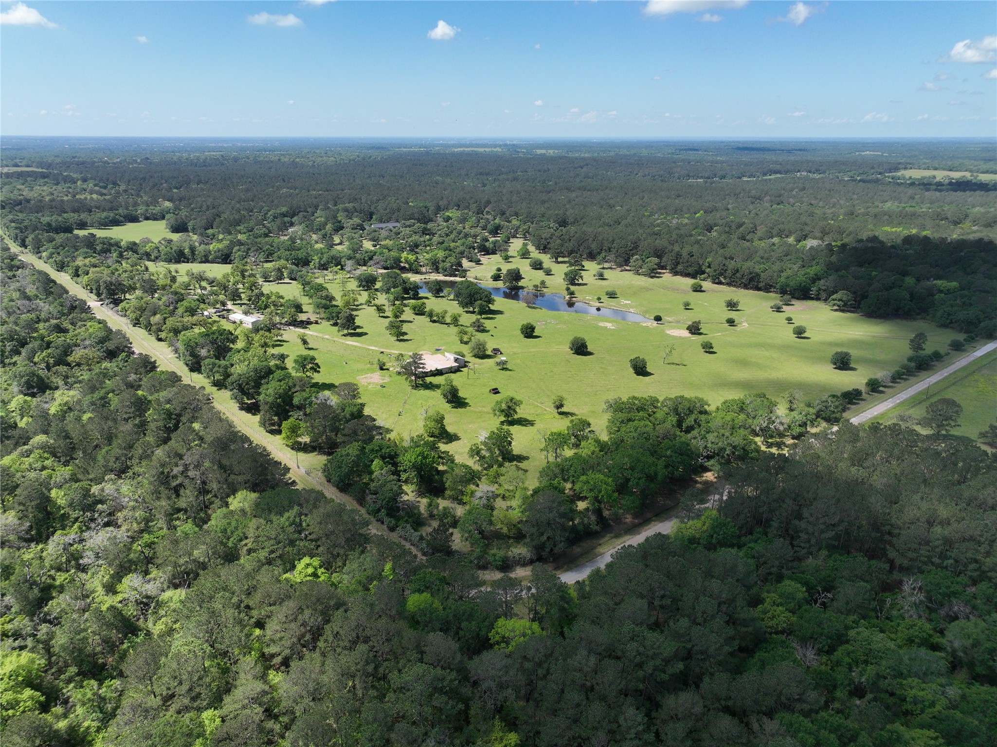 an aerial view of a residential houses with trees
