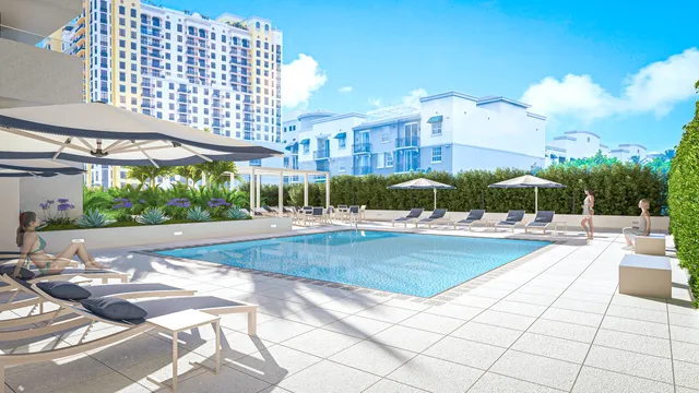 a view of a swimming pool with a patio