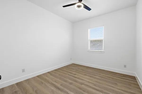 an empty room with a workspace