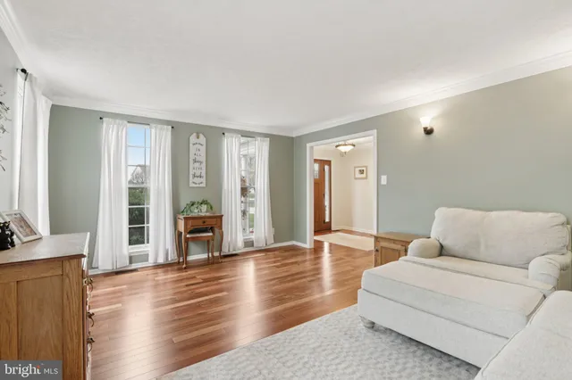 a living room with furniture a fireplace and a ceiling fan