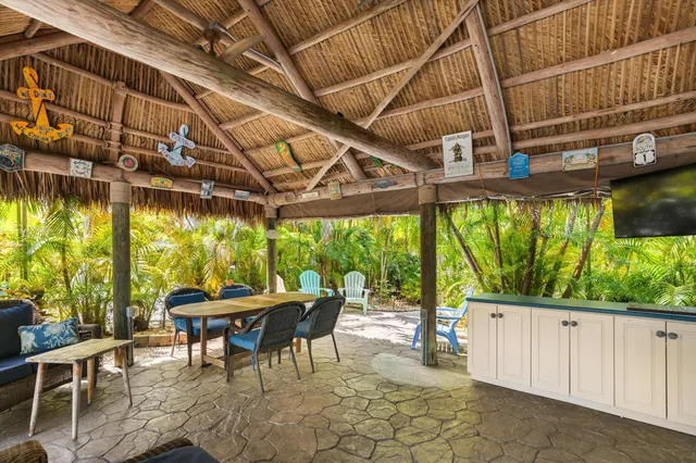 a view of a two chairs in the patio