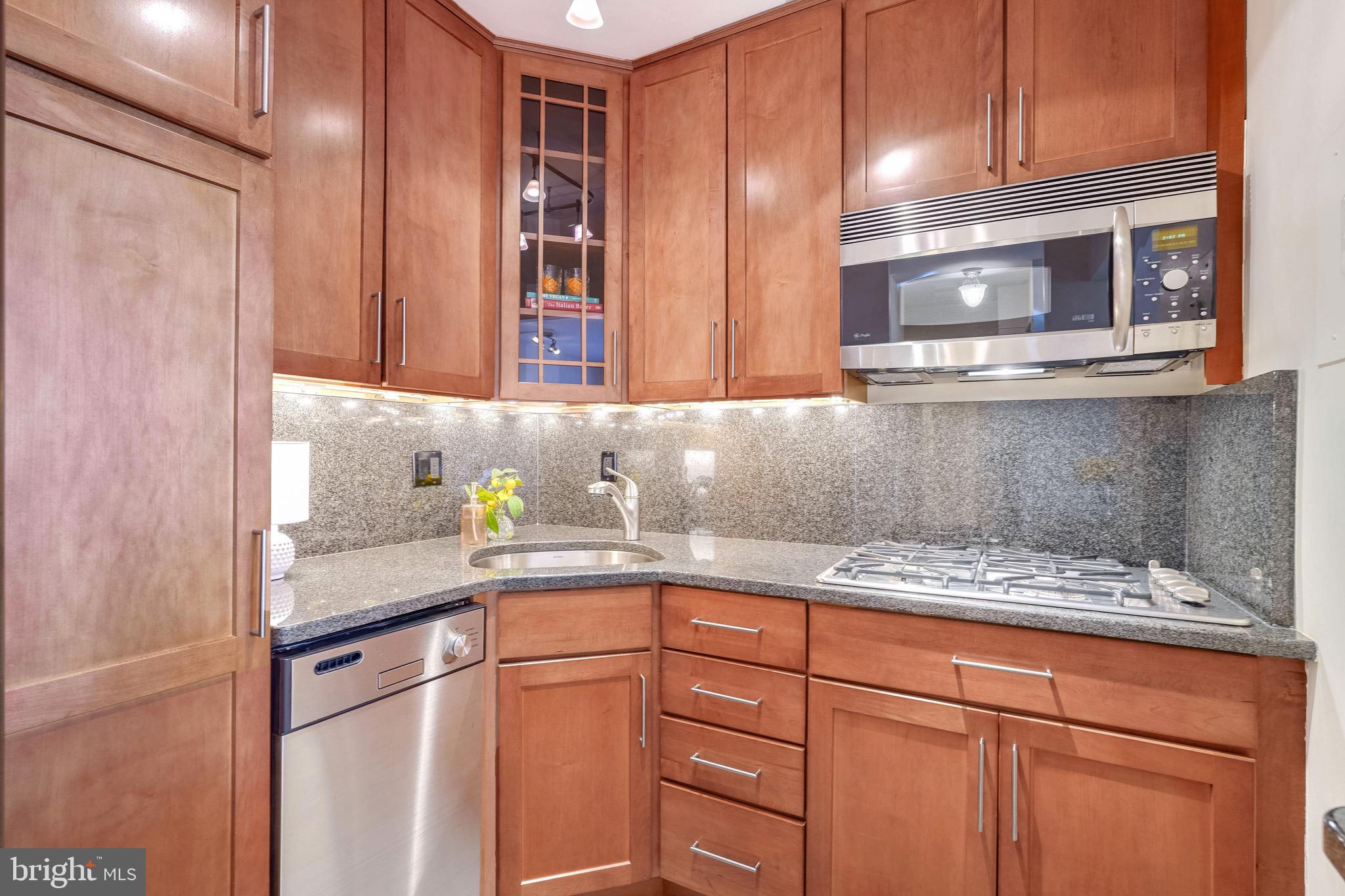 1260 21st Street Northwest, Unit 208 Washington, DC 20036 - Photo 2 of 25 a kitchen with stainless steel appliances granite countertop a sink and a cabinets