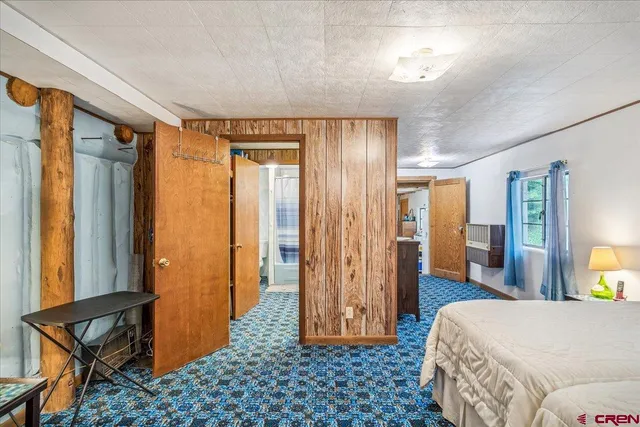 a bedroom with a bed and a dresser