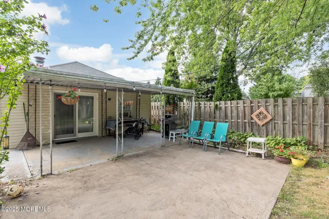 an outdoor view with patio