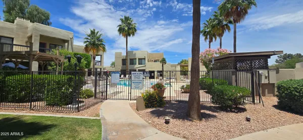 a view of a house with a yard and potted plants