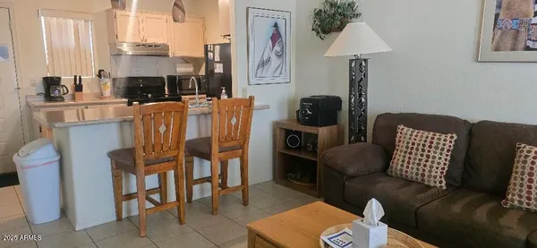 a living room with furniture a lamp and a fireplace