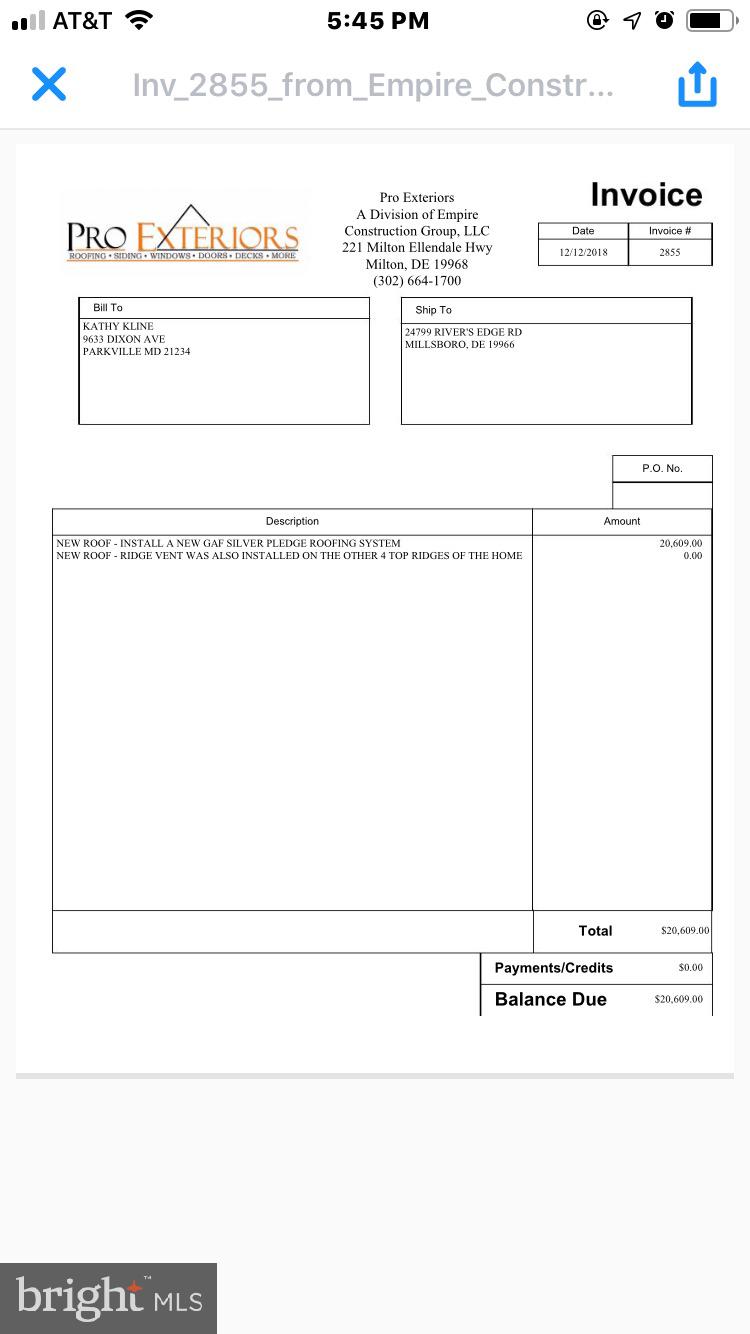 24799 Rivers Edge Road Millsboro, DE 19966 - Photo 23 of 23 Receipt for the new roof