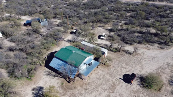 a view of a forest with mountains in the background