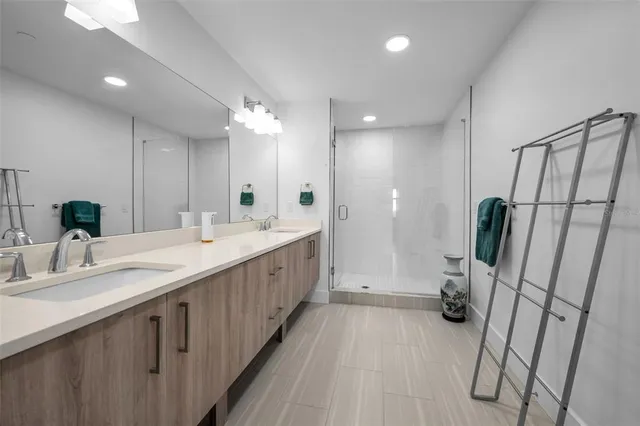 a view of a lake with a terrace