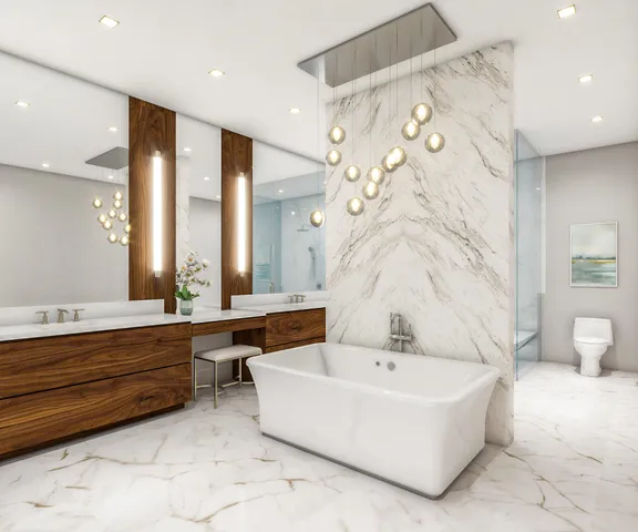 a bathroom with a bathtub and a sink