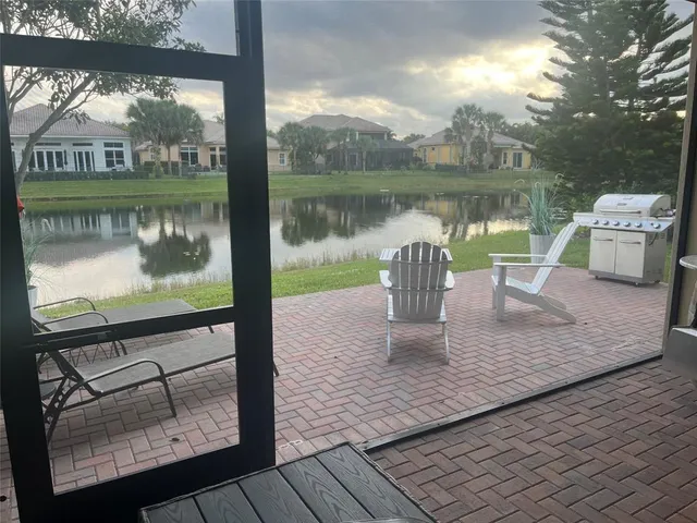 a view of a lake from a yard