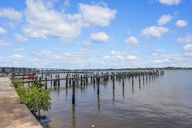 a view of a lake with a city