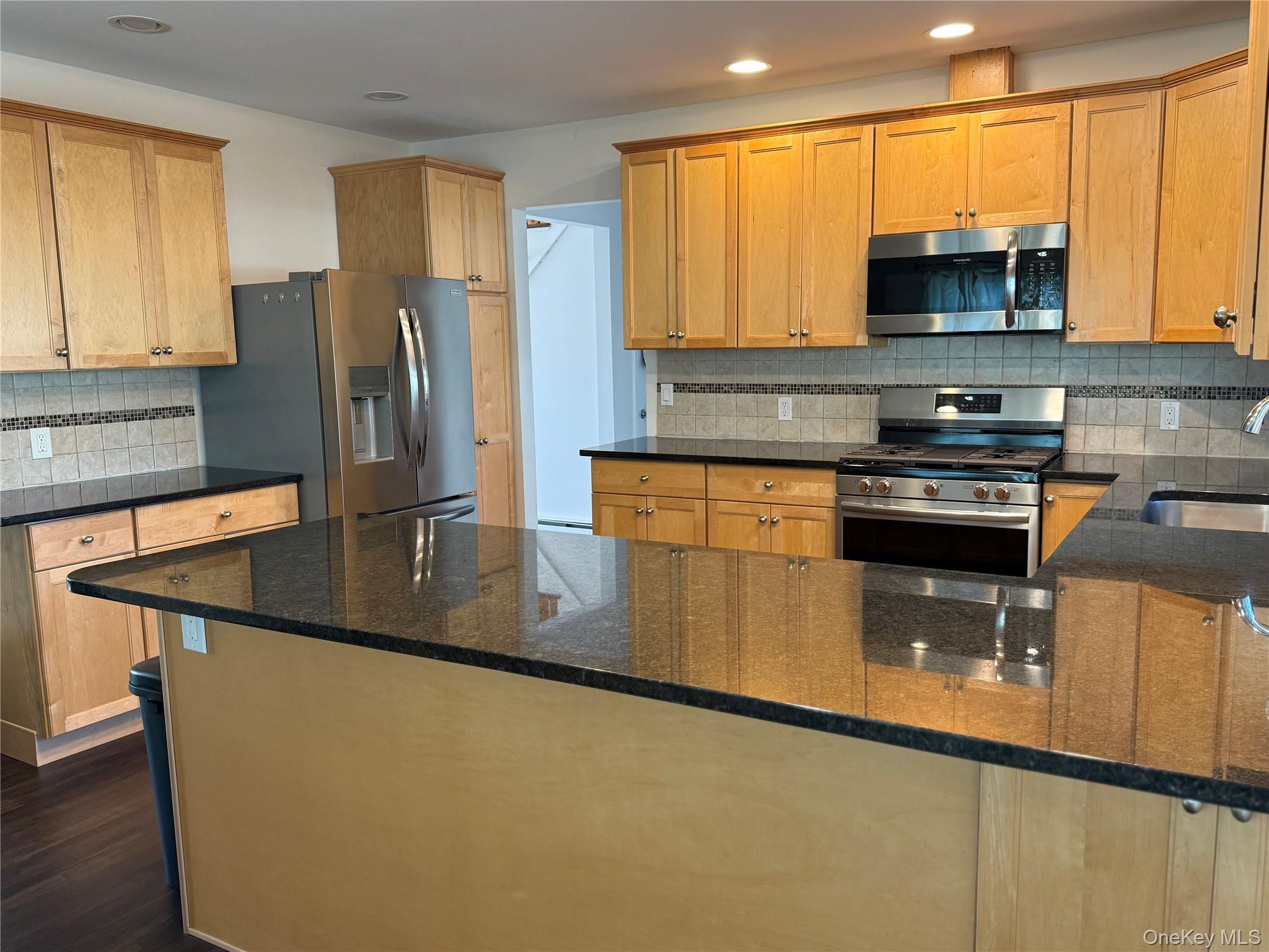55 Lester Avenue Freeport, NY 11520 - Photo 11 of 38 a kitchen with stainless steel appliances granite countertop a stove a sink and a microwave