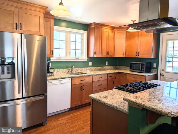 a kitchen with stainless steel appliances granite countertop a refrigerator and a sink