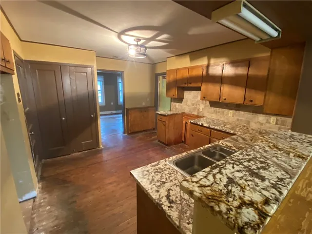 a living room with a rug