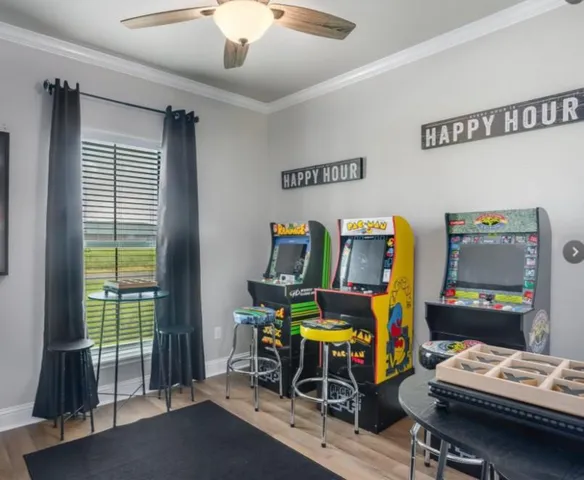 a living room with furniture and a window